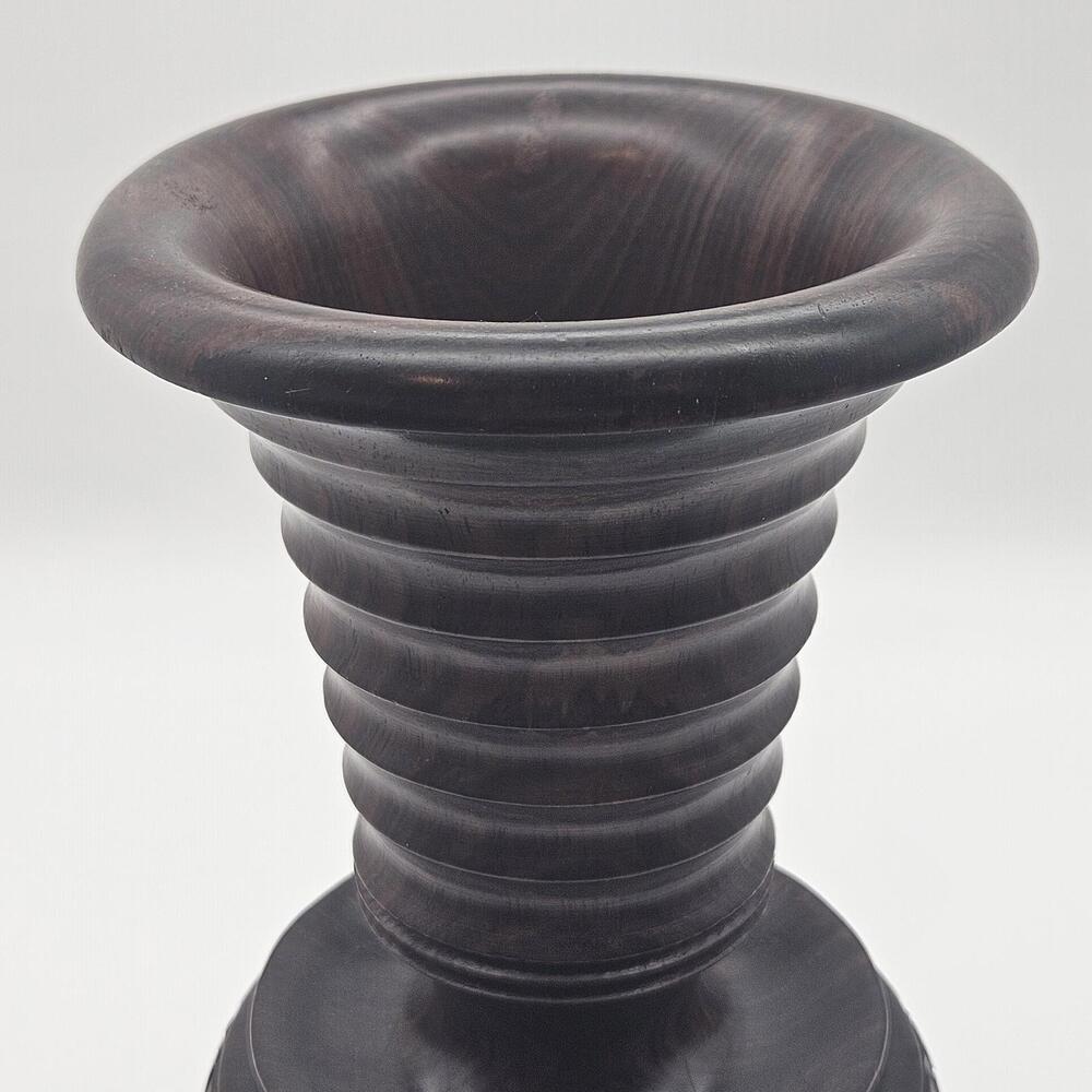 Wood Hand Carved Vase Elephant/Rhinoceros  Vase 9.5" Heavy Kenya - Picture 5 of 9